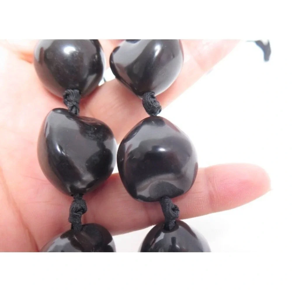 BLACK KUKUI NUT‎ BEAD LEI NECKLACE HAWAIIN JEWELRY